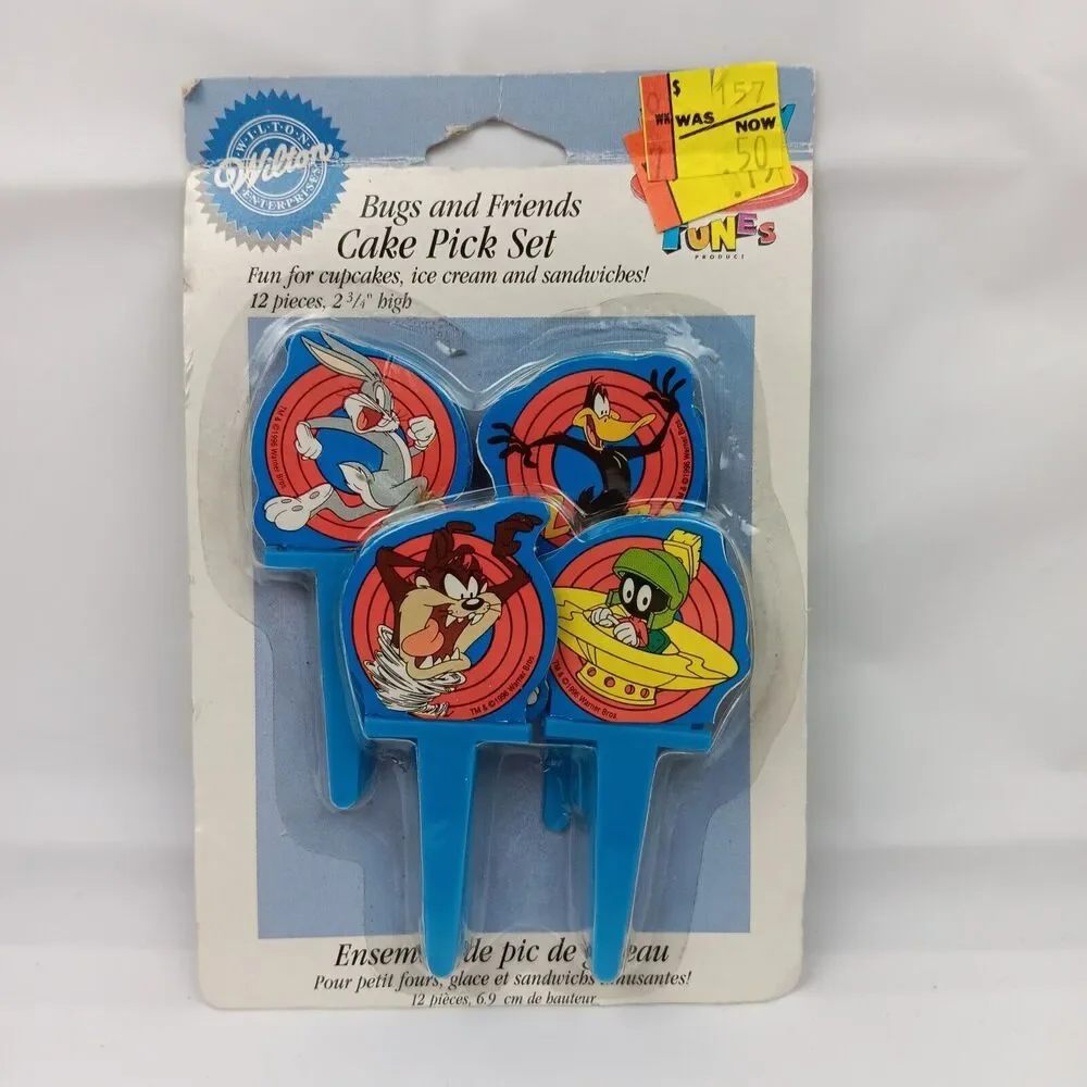 12 Piece Wilton Cake Pick Set Looney Tunes Character Unused Vintage 90's Cartoon